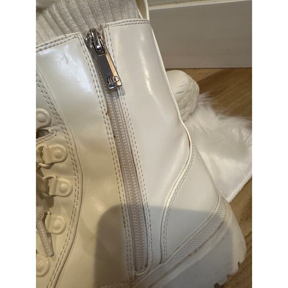 J Lo Briana Combat Moto Boot, Women’s Size 6 1/2. Lace up, Zip Up, White - Picture 7 of 9